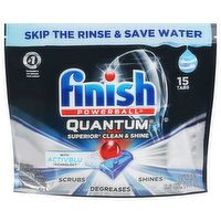 Finish Powerball Automatic Dishwasher Detergent, Quantum, Activblu Technology, Tabs, 15 Each