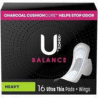 U by Kotex Balance Pads + Wings, UItra Thin, Heavy, 16 Each