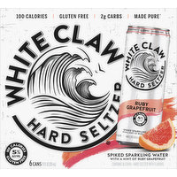 White Claw Hard Seltzer, Spiked, Ruby Grapefruit, 6 Pack, 6 Each