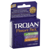 Trojan Condoms, Premium Latex, Lubricated, Pleasure Pack, 3 Each