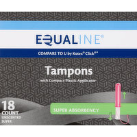 Equaline Tampons, Compact Plastic Applicator, Super Absorbency, Unscented, 18 Each