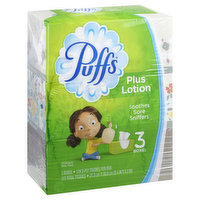Puffs Facial Tissue, Plus Lotion, 2-Ply, 3 Boxes, 3 Each