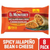 El Monterey Chimichangas, Spicy Jalapeno Bean & Cheese, Medium, Family Size, 8 Pack, 8 Each