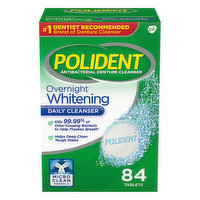 Polident Antibacterial Denture Cleanser, Triple Mint Freshness, Overnight Whitening, Tablets, 84 Each