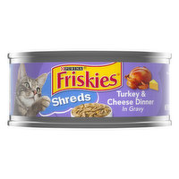 Friskies Cat Food, Turkey & Cheese Dinner in Gravy, Shreds, 5.5 Ounce