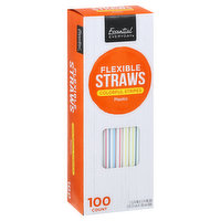 Essential Everyday Straws, Flexible, Colorful Stripes, Plastic, 100 Each
