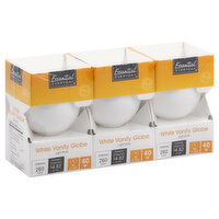 Essential Everyday Light Bulbs, White Vanity Globe, 40 Watts, Value Pack, 3 Each