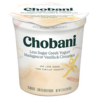 Chobani Yogurt, Greek, Less Sugar, Madagascar Vanilla & Cinnamon, 32 Ounce