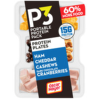 P3 Portable Protein Snack Pack & Protein Plate with Ham, Cashews, Cheddar Cheese & Dark Chocolate Cranberries, 3.2 Ounce