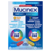 Mucinex Cold & Flu, Day/Night, Maximum Strength, Caplets, 40 Each