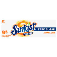 Sunkist Soda, Zero Sugar, Orange, 12 Pack, 12 Each