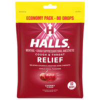 Halls Cough & Throat Relief, Cherry Flavor, Drops, Economy Pack, 80 Each