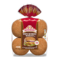 Brownberry 100% Whole Wheat Whole Wheat Pre-sliced Hamburger Buns, 8  count, 16 oz, 8 Each