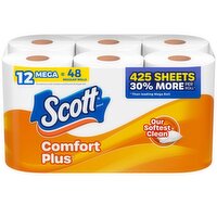 Scott Bathroom Tissue, Unscented, Comfort Plus, Mega Rolls, One-Ply, 12 Each