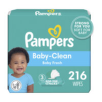 Pampers Baby Fresh Baby Clean Wipes Baby Fresh Scented 3X Pop-Top Packs 216 Count, 216 Each