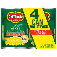 Del Monte Corn, Whole Kernel, No Salt Added, Value Pack, 4 Each