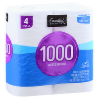 ESSENTIAL EVERYDAY Bathroom Tissue, 1000, One-Ply, 4 Each