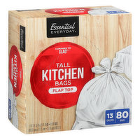 Essential Everyday Tall Kitchen Bags, Flap Top, 13 Gallon, 80 Each