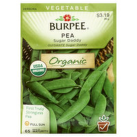 Burpee Seeds, Organic, Pea, Sugar Daddy, 28 Gram