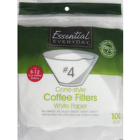 Essential Everyday Coffee Filters, Cone-Style, No. 4, White Paper, 8-12 Cup, 100 Each