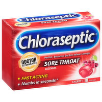 Chloraseptic Sore Throat, Cherry, Lozenges, 18 Each