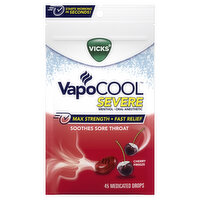 Vicks Severe Vicks VapoCool Severe Medicated Sore Throat Drops, Menthol, Cherry, 45ct, 45 Each
