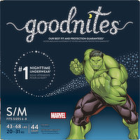 GoodNites Underwear, Nighttime, Marvel, S/M (43-68 lbs), Boys, 44 Each