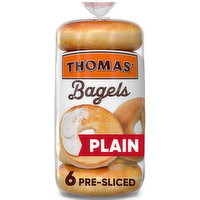 Thomas' Plain Pre-sliced Bagels, 6  count, 20 oz, 6 Each