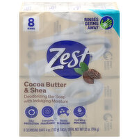 Zest Deodorizing Bar Soap, with Indulging Moisture, Cocoa Butter & Shea, 8 Each