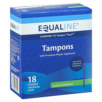 Equaline Tampons, Premium Plastic Applicator, Super Absorbency, Unscented, 18 Each
