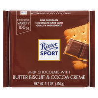 Ritter Sport Milk Chocolate, with Butter Biscuit & Cocoa Creme, 3.5 Ounce