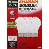 Sylvania Light Bulbs, Halogen, Double Life, Soft White, 72 Watts, 4 Each