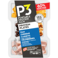 P3 Portable Protein Pack, Ham, Cheddar, Cashews, Dark Chocolate Cranberries, Protein Plates, 3.2 Ounce
