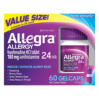 Allegra Allergy Relief, Indoor/Outdoor, Non-Drowsy, 24 Hr, Value Size, Gelcaps, 60 Each