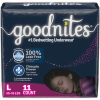 GoodNites Underwear, Nighttime, L (68-95 lbs), Girls, 11 Each