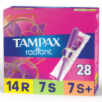 Tampax Radiant Radiant tampons unscented trio pack regular/super/super plus absorbency, 28 Each