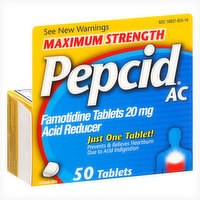Pepcid Acid Reducer, Maximum Strength, 20 mg, Tablets, 50 Each