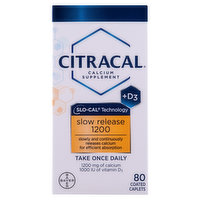 Citracal Calcium + D3, Slow Release 1200, Coated Caplets, 80 Each