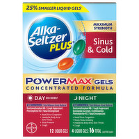 Alka-Seltzer Plus Sinus & Cold, Day/Night, Maximum Strength, Liquid Gels, 16 Each