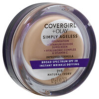 CoverGirl + Olay Simply Ageless Instant Wrinkle Defying, Natural Ivory 215, Broad Spectrum SPF 28, 12 Gram