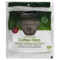 Essential Everyday Coffee Filters, Cone-Style, No. 4, Natural Unbleached Paper, 8-12 Cup