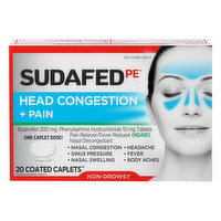 Sudafed PE Head Congestion + Pain, Non-Drowsy, Coated Caplets, 20 Each