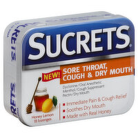 Sucrets Sore Throat, Cough & Dry Mouth, Lozenges, Honey Lemon, 18 Each