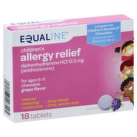 Equaline Allergy Relief, Children's, Tablets, Grape, 18 Each