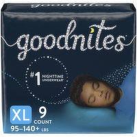 GoodNites Underwear, Nighttime, XL (95-140+ lbs), Boys, 9 Each