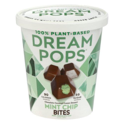Dream Pops Frozen Dessert, Chocolate Covered, Mint Chip, Bites