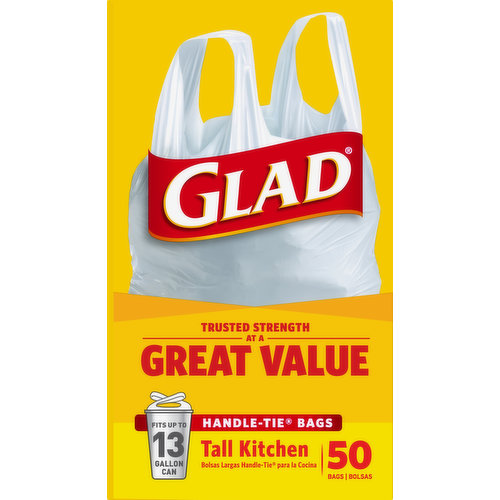 Glad Kitchen Bags, Tall, Handle-Tie, 13 Gallon - 50 bags