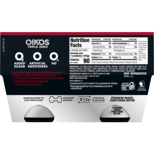 Oikos Triple Zero Yogurt, Cherry Flavored, Nonfat, Blended Greek