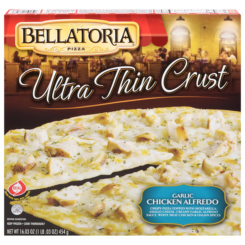 Bellatoria Pizza, Ultra Thin Crust, Garlic Chicken Alfredo