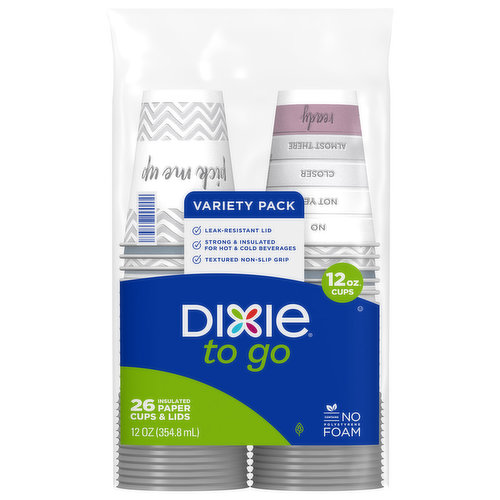 Dixie To Go Paper Cups & Lids, Insulated, 12 Ounce, Variety Pack